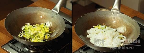 Кальмары на сковороде с луком и белым вином - фото шаг 1