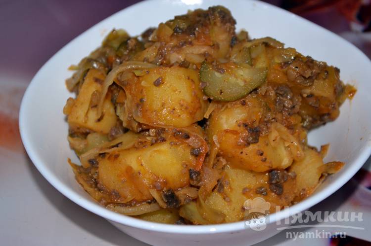 Картошка с мясом и солеными огурцами в горшочках рецепт с фото пошагово