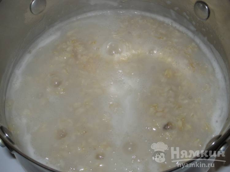 Жидкая овсяная каша с кусочками яблока и добавлением молока - фото шаг 5
