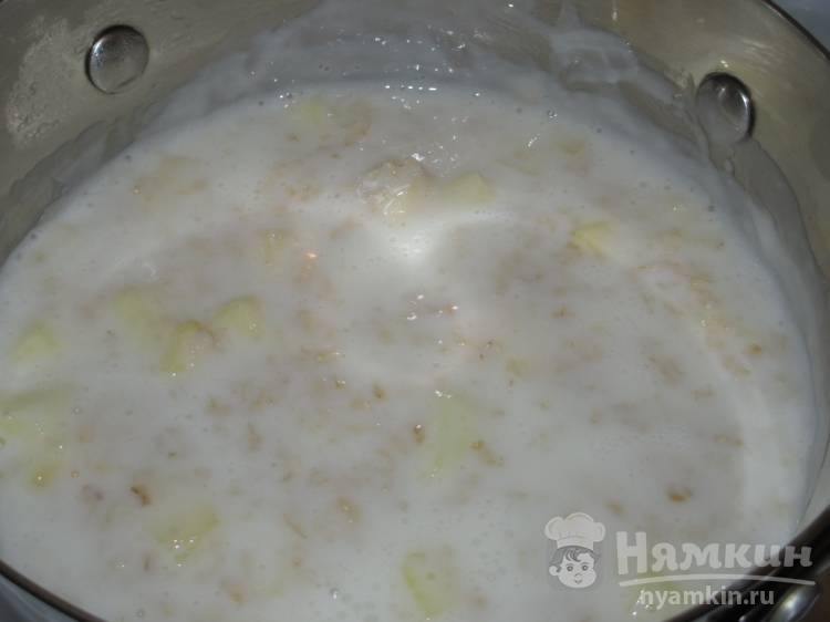 Жидкая овсяная каша с кусочками яблока и добавлением молока - фото шаг 9