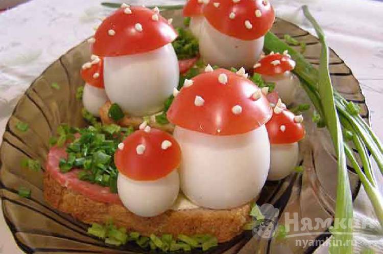 Яйца, фаршированные грибами - кулинарный рецепт.