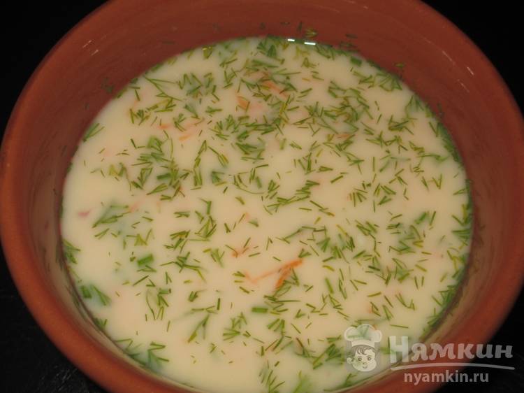 Оригинальный холодный суп с чёрной редькой на тане со сметаной  - фото шаг 8