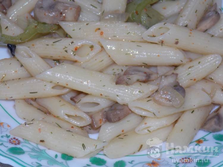 Постные макароны с шампиньонами и болгарским перцем - фото шаг 4