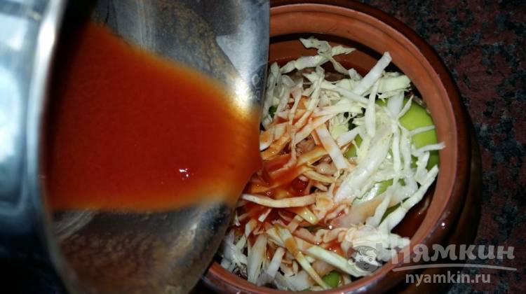 Тушеный перец с мясом и капустой в горшочке - фото шаг 5