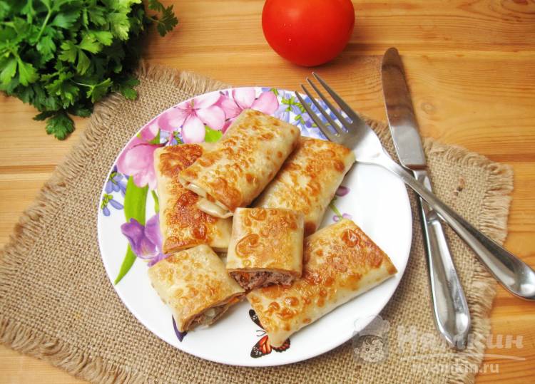 Блинчики на молоке с мясом и тушёной капустой - фото шаг 5