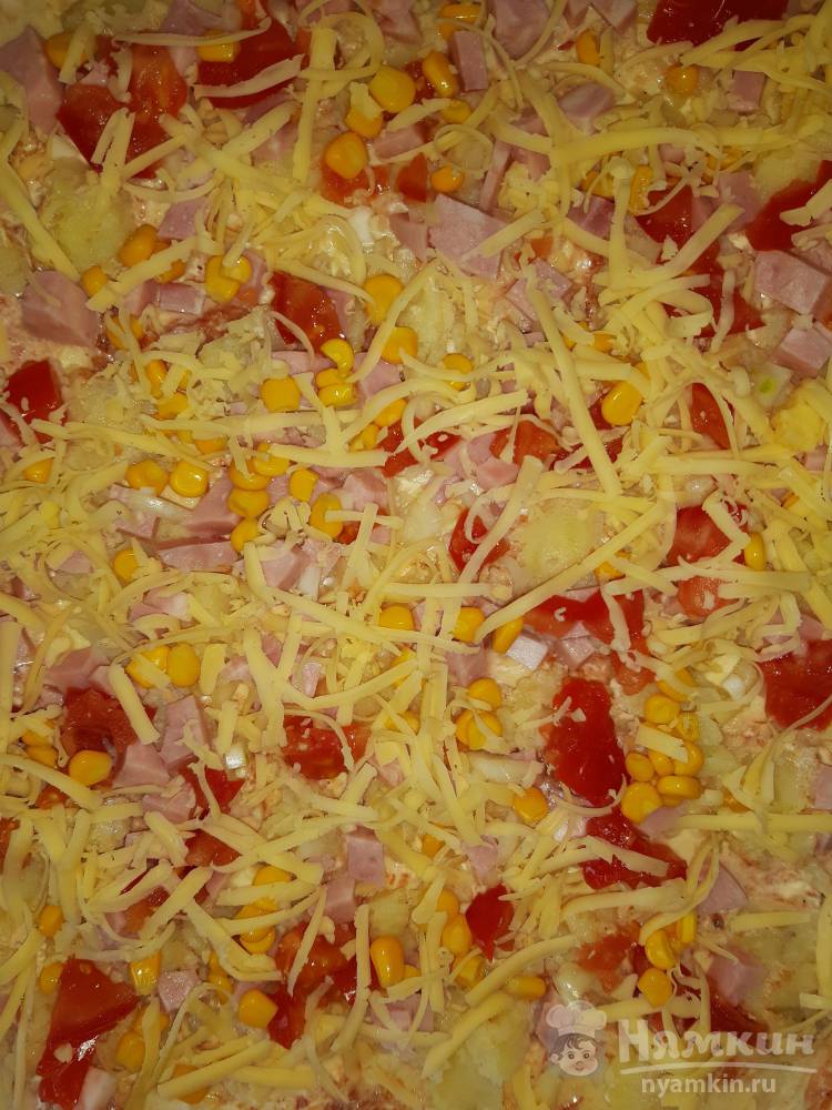 Пицца домашняя с кукурузой и ветчиной - фото шаг 7