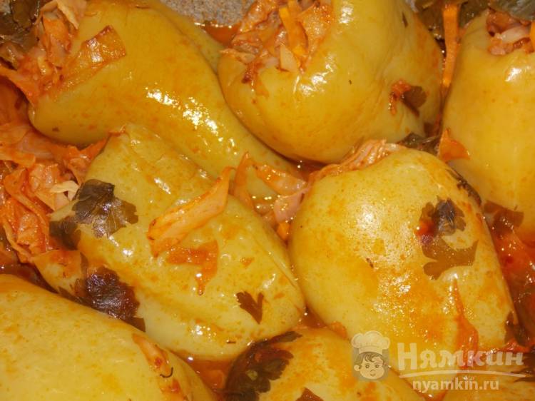 Фаршированный болгарский перец с капустой в утятнице - фото шаг 5