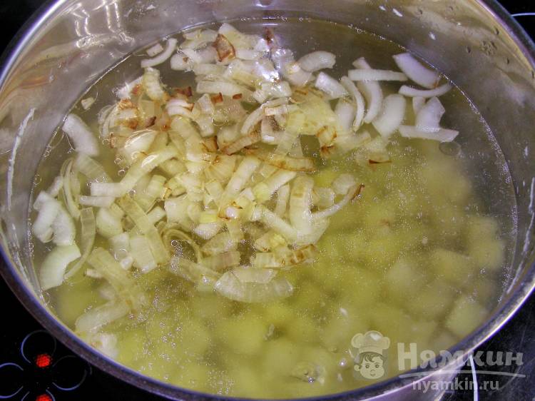 Картофельный суп с консервированными шампиньонами. Рецепт с фото