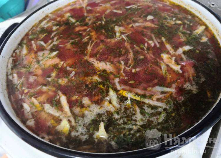 Борщ со свежей капустой на курино-говяжьем бульоне - фото шаг 10
