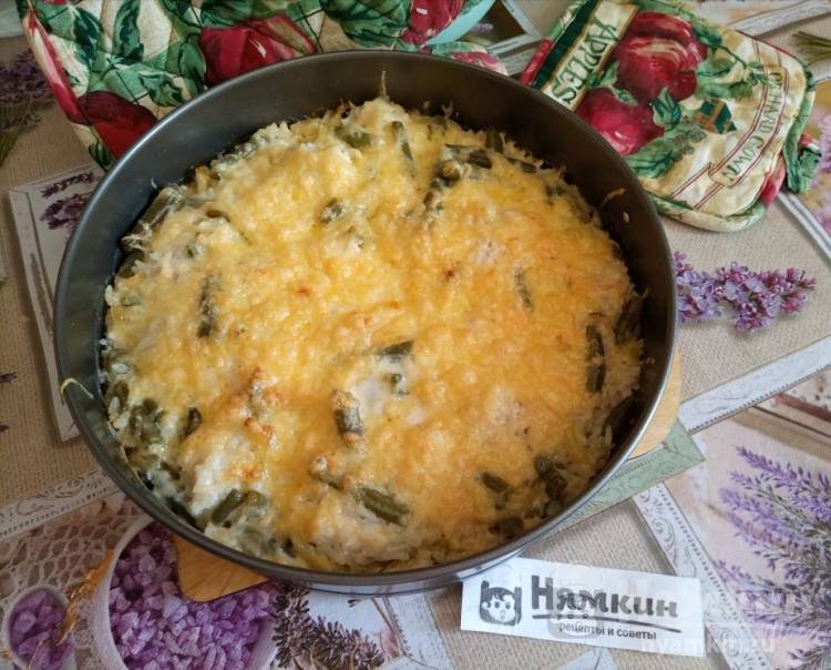 Куриное филе запеченное с рисом, балгарским перцем и стручковой фасолью в сливочно-сырном соусе - фото шаг 8