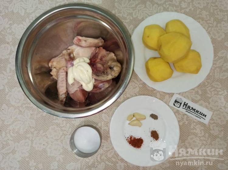 Курица с картошкой в майонезе в духовке – рецепт с сыром