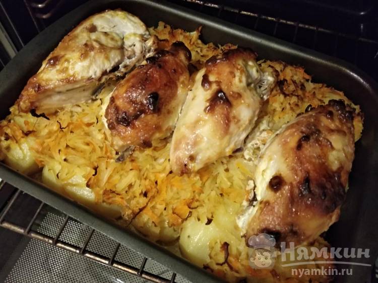 Курица в духовке с картошкой: овощное рагу, рецепт с капустой