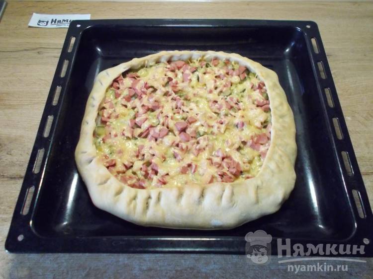 Открытый пирог на ржаной закваске с сосисками и сыром а-ля пицца - фото шаг 12