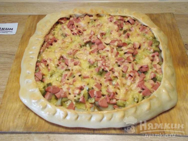 Открытый пирог на ржаной закваске с сосисками и сыром а-ля пицца - фото шаг 13
