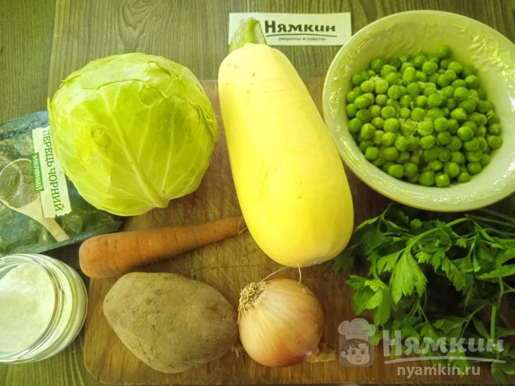 Постное рагу с кабачками, капустой и свежим зеленым горошком - фото шаг 1