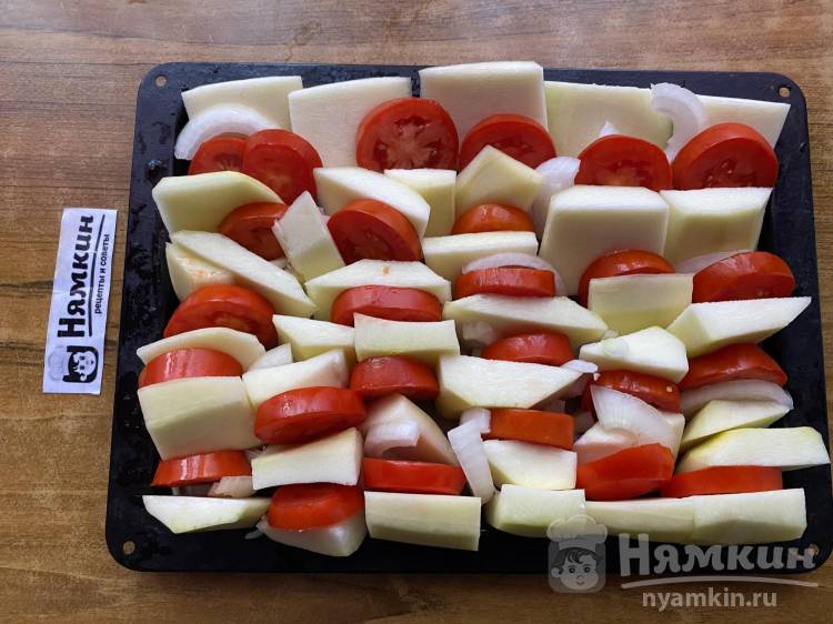 Кабачки с шампиньонами, сыром и овощами в духовке - фото шаг 7