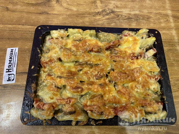 Кабачки с шампиньонами, сыром и овощами в духовке - фото шаг 13