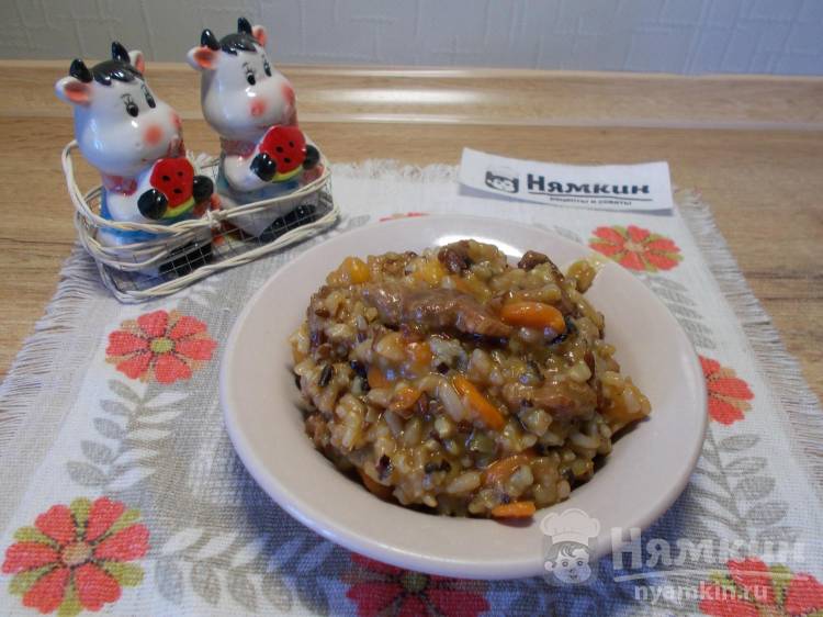 Рисовая каша в мультиварке из четырех видов риса с мясом, тыквой и овощами - фото шаг 7