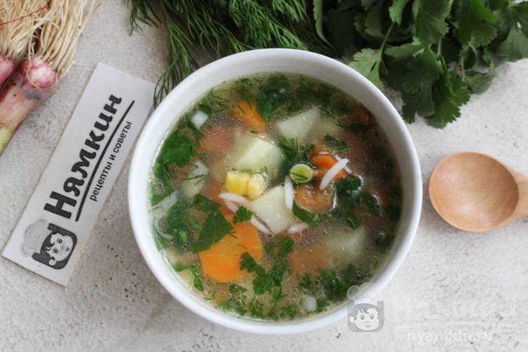 Постный рисовый суп с овощами и консервированной кукурузой - фото шаг 8