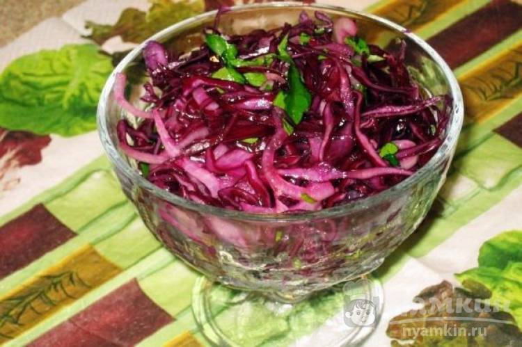 Диетический салат из красной капусты и маринованного лука 