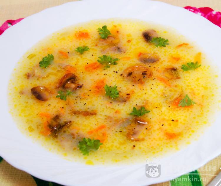 Крем-суп с жареными грибами и морковью