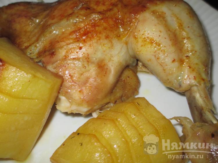 Тушка курицы с картофелем в лимонном маринаде в духовке
