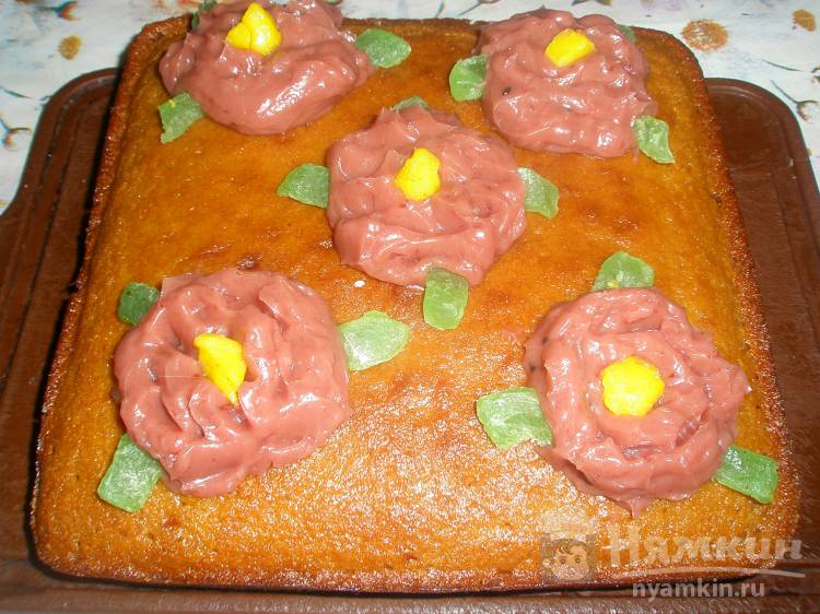 Манный пирог Розовые цветы