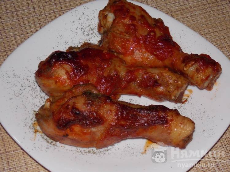 Куриные голени с горчицей и томатной пастой в духовке