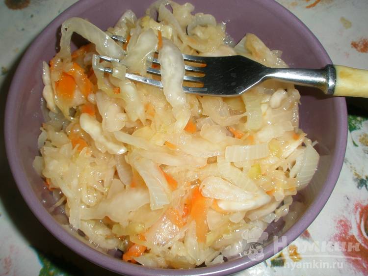 Салат из квашеной капусты и маринованного лука
