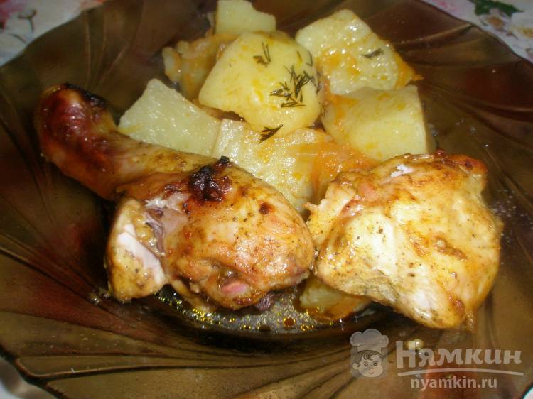 Запеченный цыпленок с чесноком и хмели-сунели