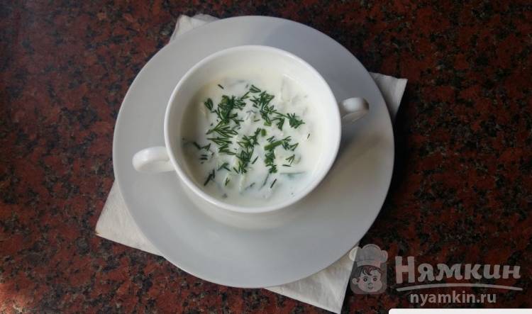 Холодный суп из сметаны со свежим огурцом и укропом