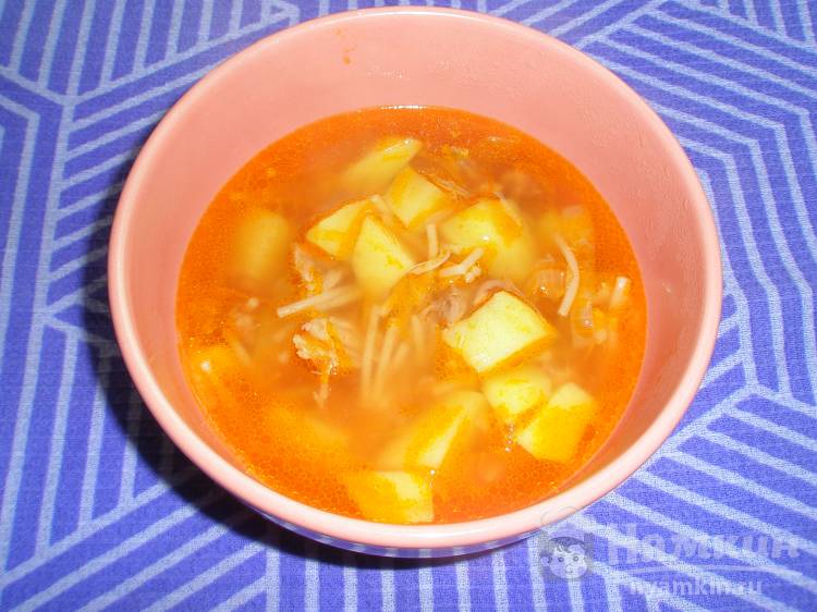 Картофельно-вермишелевый суп на свиной тушенке