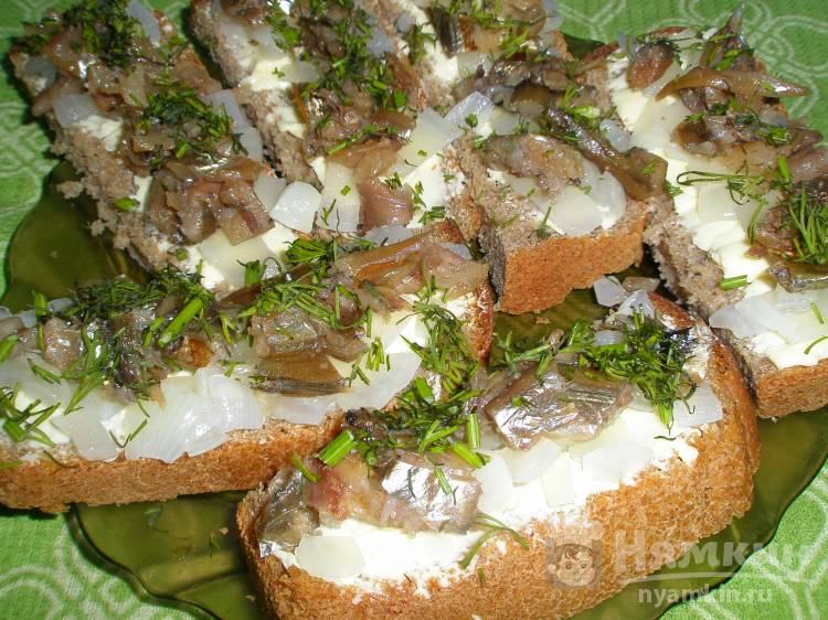 Бутерброды с копченой рыбой и маринованным луком