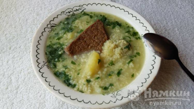 Пшенный суп с мясом и зеленью
