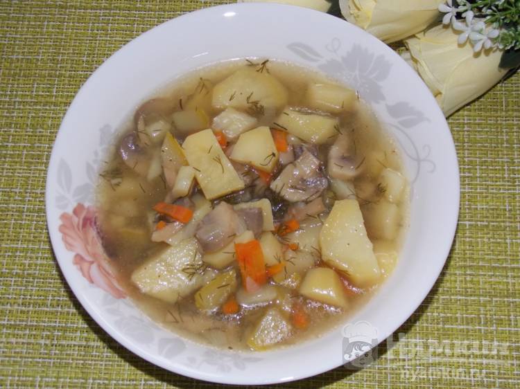 Грибной суп из картофеля и кабачков в мультиварке