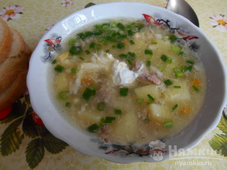 Домашний  суп с пшеном и тушёнкой