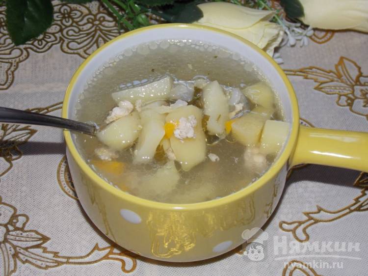 Картофельный суп с куриным фаршем в мультиварке
