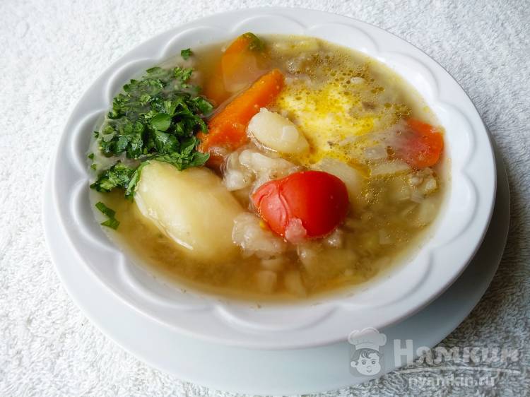 Суп из свежих овощей с манной крупой и сметаной