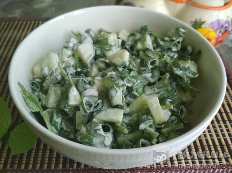 Салат Зеленый с огурцами, рукколой и луком