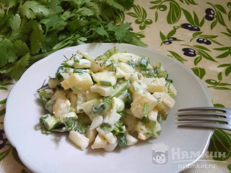Огуречный салат с картофелем, яйцом и зеленым луком