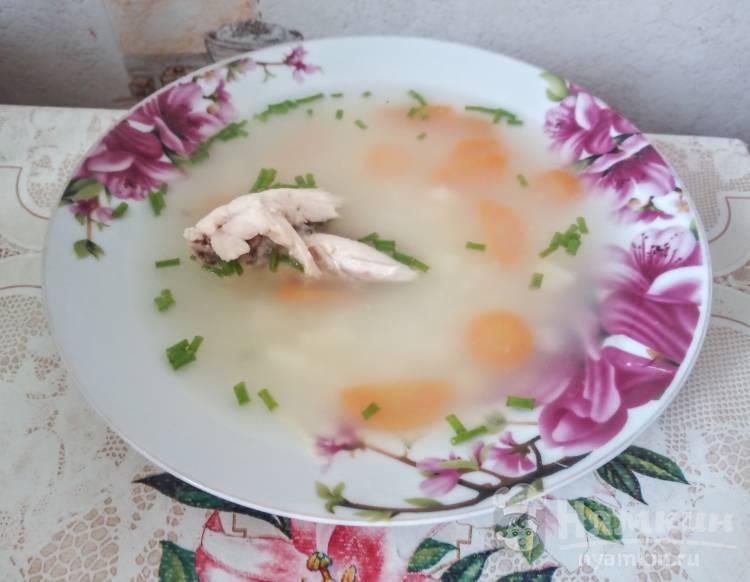 Куриный суп с рисом и зелёным луком 