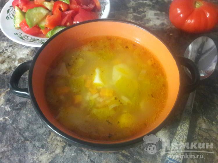 Постный рисовый суп с овощами