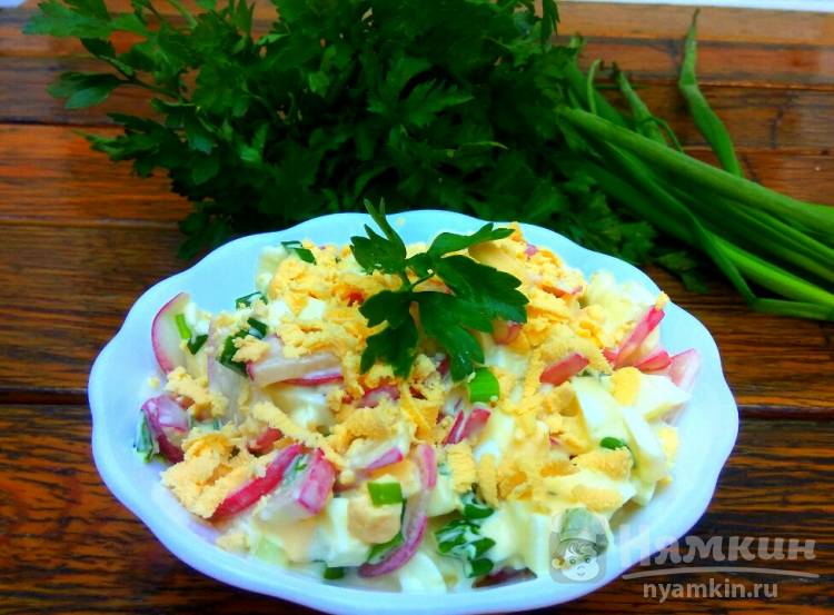 Салат с редиской, зелёным луком и яйцом