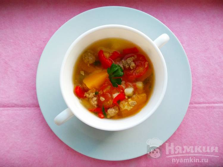 Овощной суп с тыквой и говяжьими фрикадельками для детей