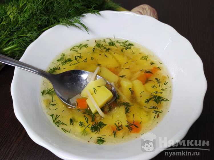Быстрый суп на гусином бульоне с лапшой без мяса