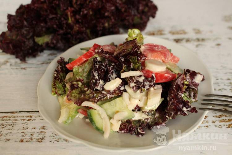 Овощной салат с помидорами, огурцами и сырой цветной капустой