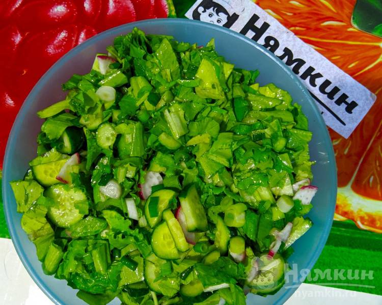 Зелёный салат с редиской и огурцами