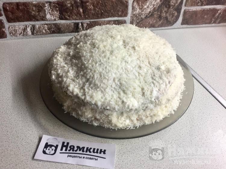 Торт Снежок со сливками и кокосовой стружкой