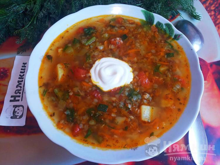 Яркий овощной суп с гречкой без мяса