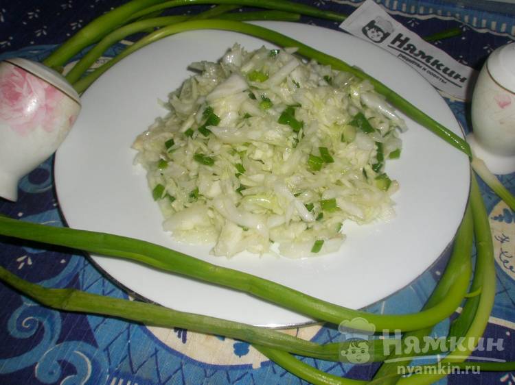ПП салат из свежей капусты и зеленого лука с маслом